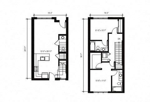 Floor plan for 2 beds, 2.5 baths, 1146 sqft